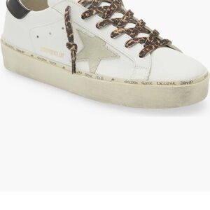 Golden Goose Women's White and Black Sneakers with Leopard Laces